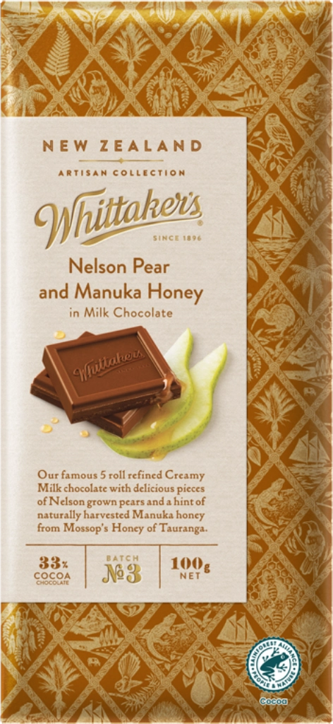 Whittaker's Nelson Pear & Manuka Honey Chocolate Block 100G