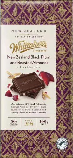 Whittaker's New Zealand Black Plum & Almonds Chocolate Block 100G